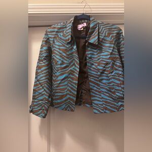 Stylish Brown and Blue Zebra Print Blazer